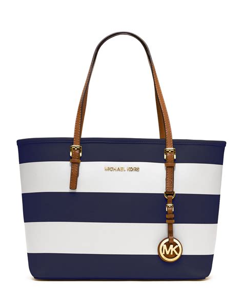 michael kors navy blue and white tote